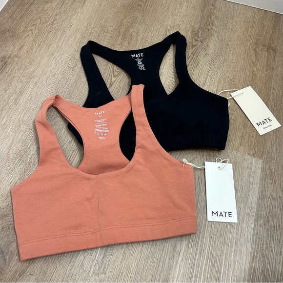 NWT MATE The Label Bundle of Two Organic Cotton Stretch Sports Bra Rose XS - Picture 2 of 10